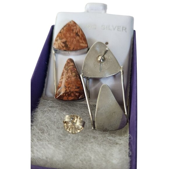 Earrings Moonkaite Jasper Post Silver Drop 10 gr Jerry & Fran Harr Handmade - Picture 5 of 13